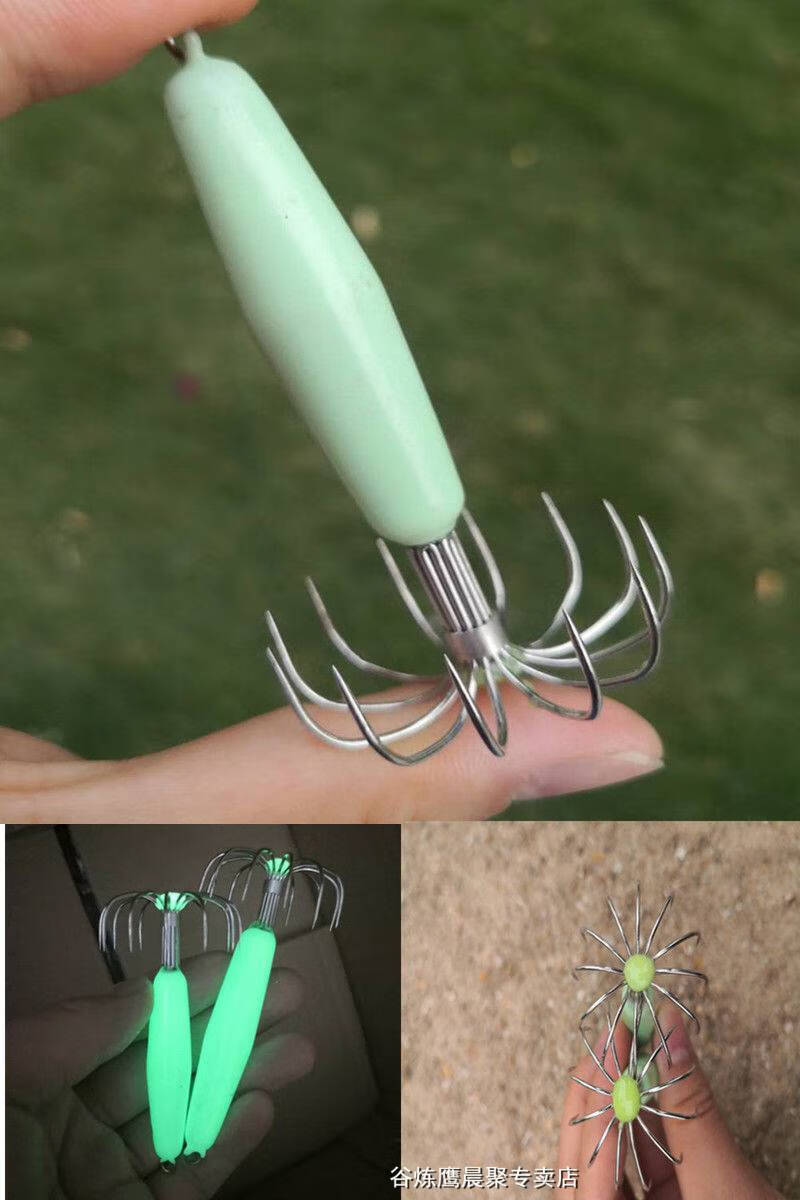 5个装夜光鱿鱼钩吹筒钩八爪尤钓钩乌贼钩墨鱼钩章鱼钩荧光伞钩软25克5