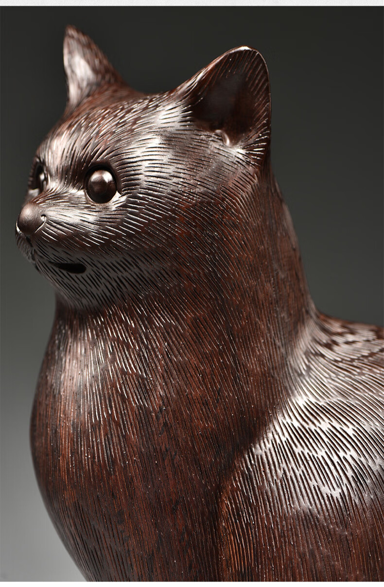 杞记木雕猫摆件吉祥动物可爱小猫红木家居装饰实木工艺品开业送礼精雕