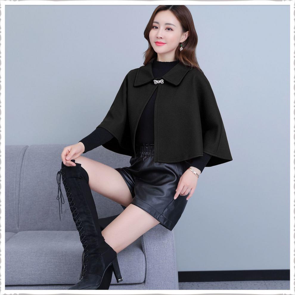 新款百搭披肩斗篷小个子外搭短款披风配旗袍毛呢高贵粉s建议7590斤