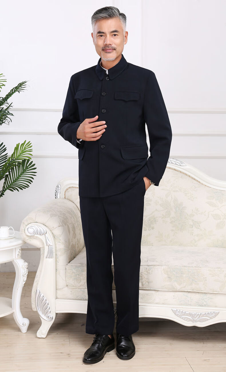 网红款暗兜中山装单层秋冬中老年男装爷爷外套褂子经典翻领男士唐装