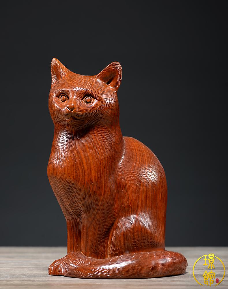 璟馆小猫咪家居创意可爱动物装饰仿真猫实木雕刻新家乔迁礼工艺品送