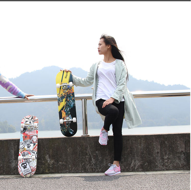 健斯卡滑板车滑板四轮发光轮刷街成人青少年男女生初学者双翘蓝火长80