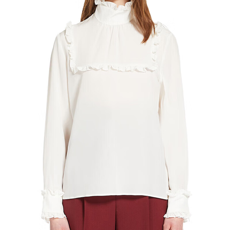 maxmara/麦丝玛拉 22年秋冬新款 rebus系列 女士白色真丝双绉高领衬衫