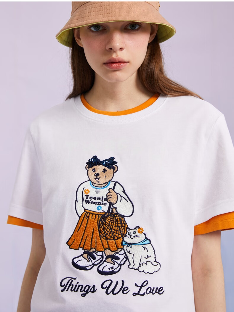 teenieweenie小熊圆领短袖t恤宽松韩版显瘦女白色短款上衣春夏款ttra