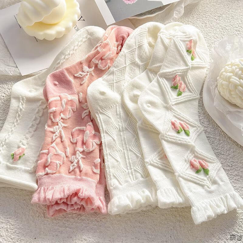 拼涉白色袜女中筒ins潮搭春夏季薄款高颜值花边jk简约新款高筒袜zjq3