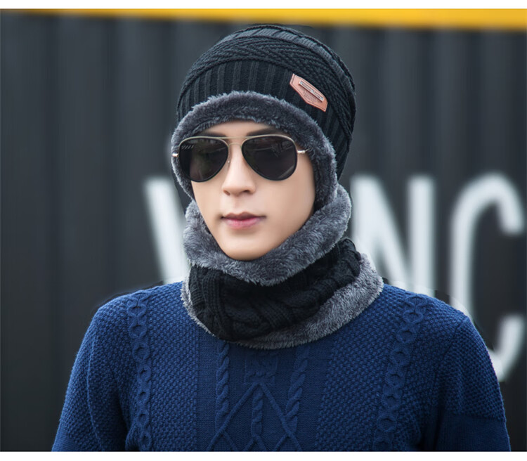 土匪帽帽子男士秋冬季毛线帽加绒加厚户外防寒保暖针织帽套头帽护耳