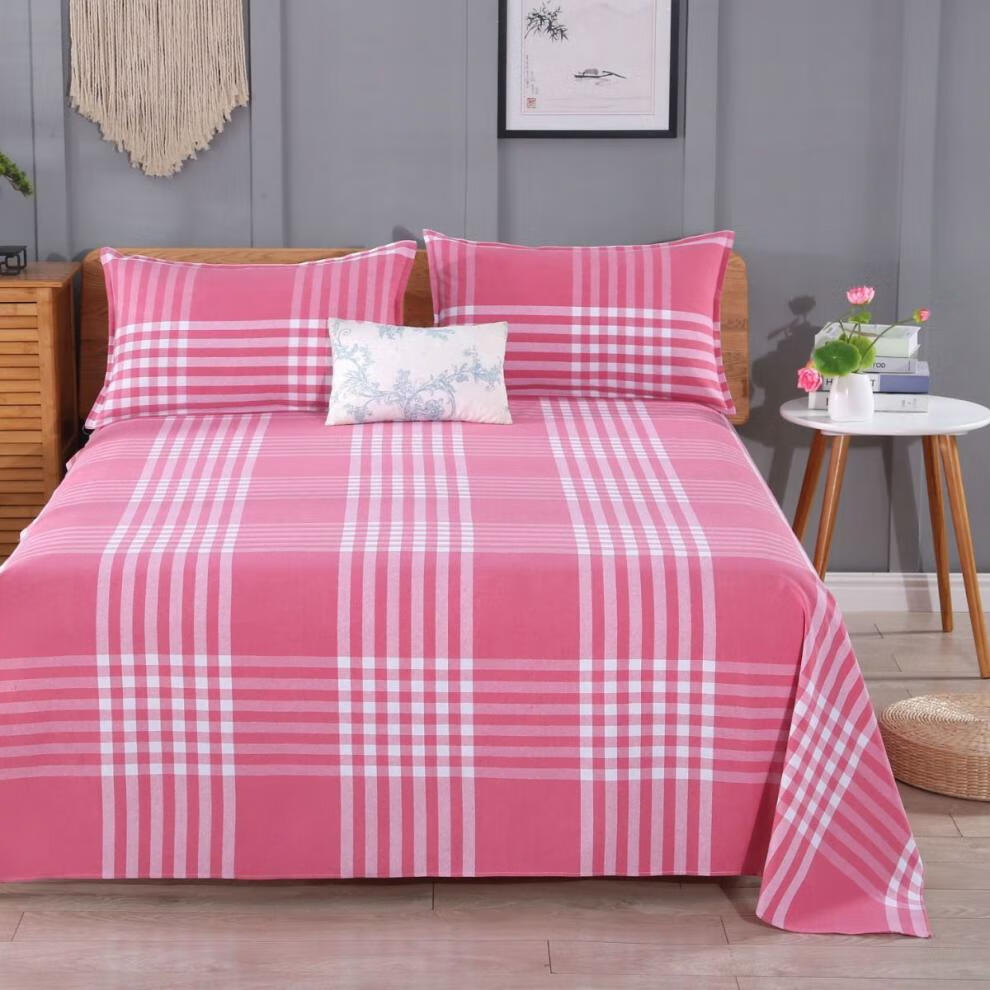 花仟陌加厚传统老粗布床单单件学生宿舍单人被单两件夏凉被单深藏蓝格