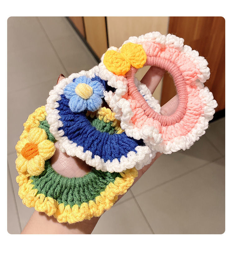 韩莱缇hltins秋冬白雪公主针织毛线大肠发圈手工编织网红diy毛绒头绳