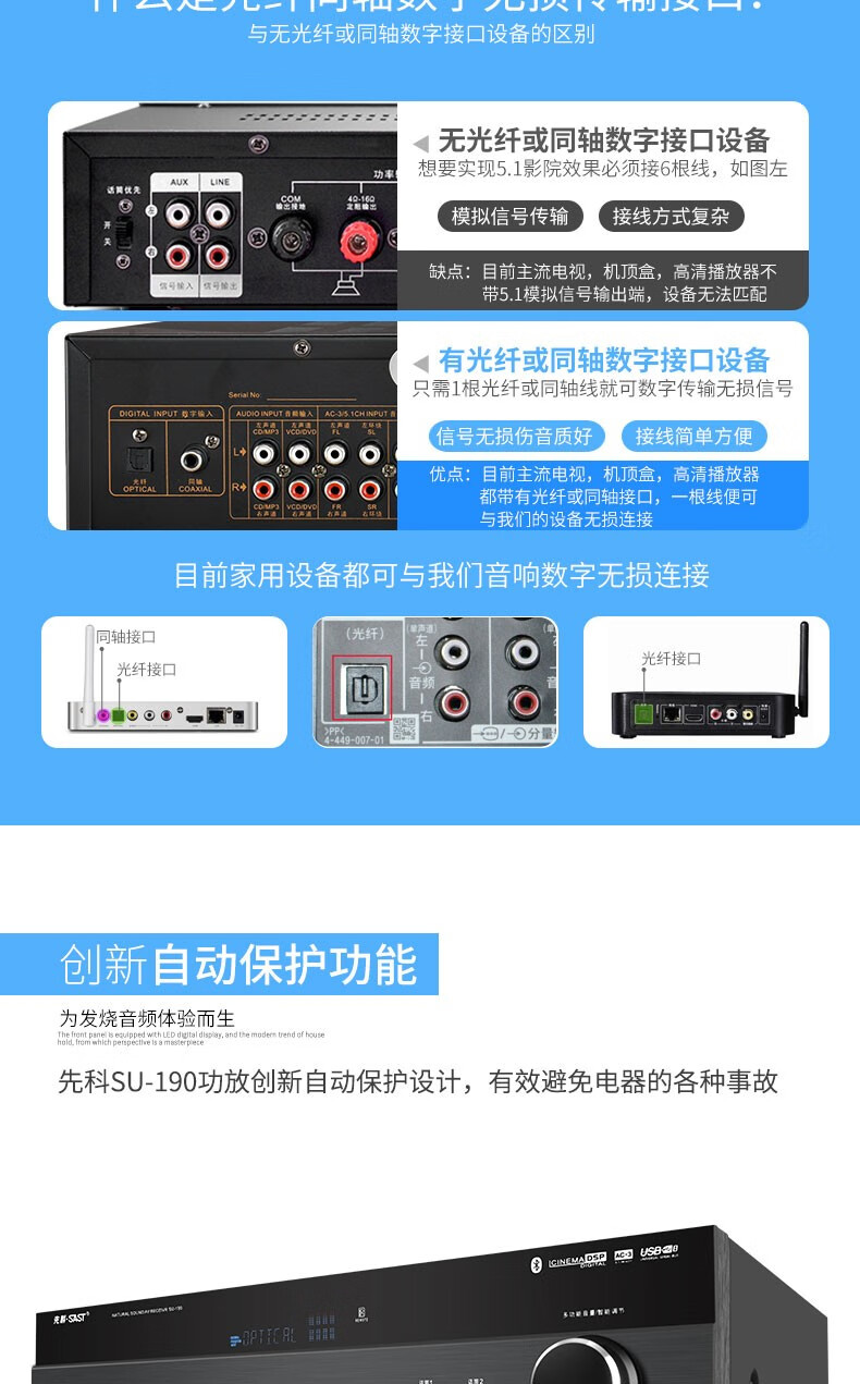 先科sastsu190功放机家用51家庭影院重低音hifi音响卡拉ok唱歌大功率