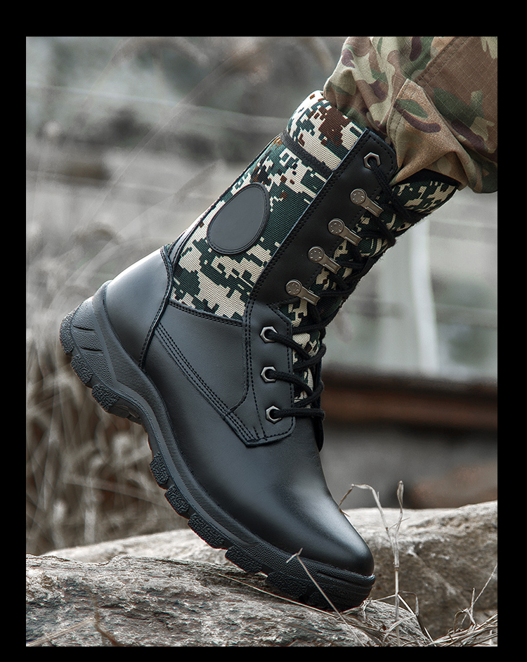 靴子迷彩头层牛皮陆战靴男户外防滑士登山鞋男特战靴作训靴牛皮款43