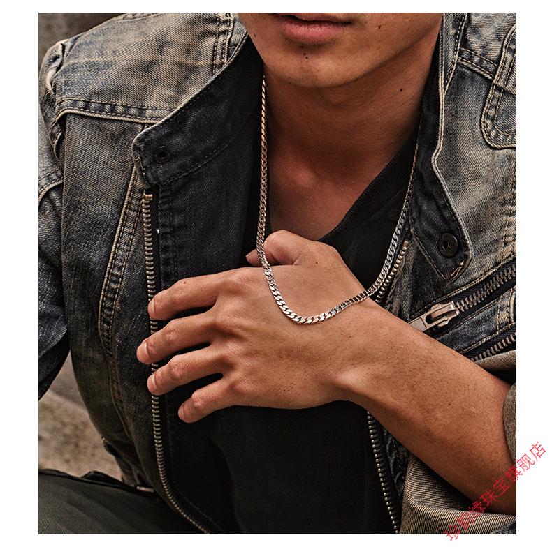 925银项链男生4银古巴链简约蛇骨链潮牌坦克链街头百搭单链古巴链45cm