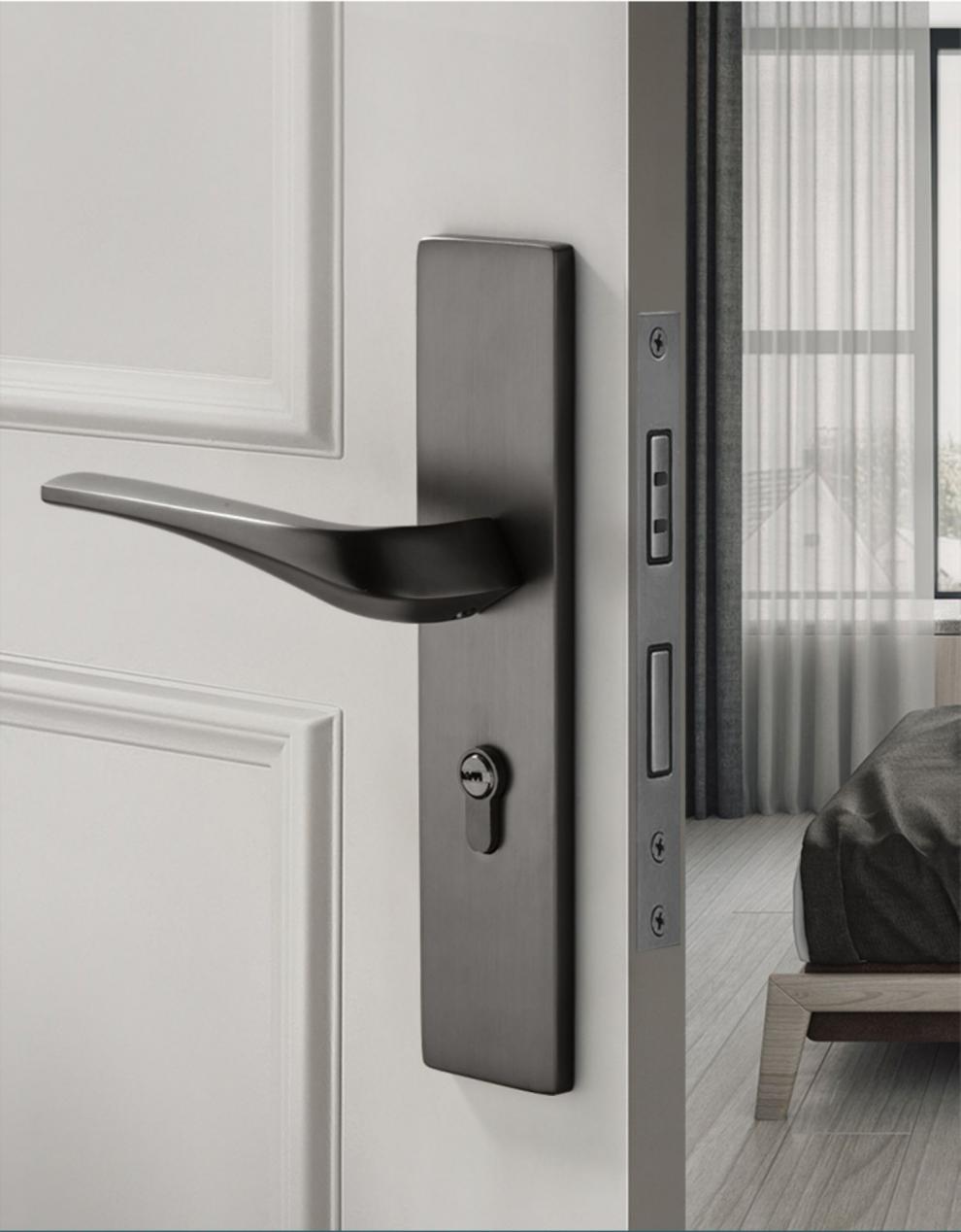 灰黑现代门锁室内卧室房间门锁静音磁吸门锁分体通用型家用木门锁a款