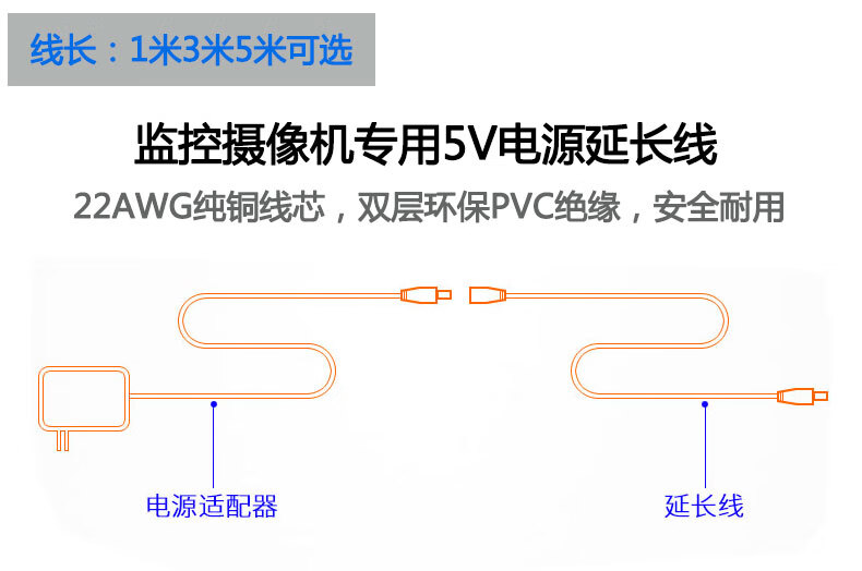 适用于大华乐橙tp1电源延长线5v监控摄像头加长电源线dc35135连接线oe