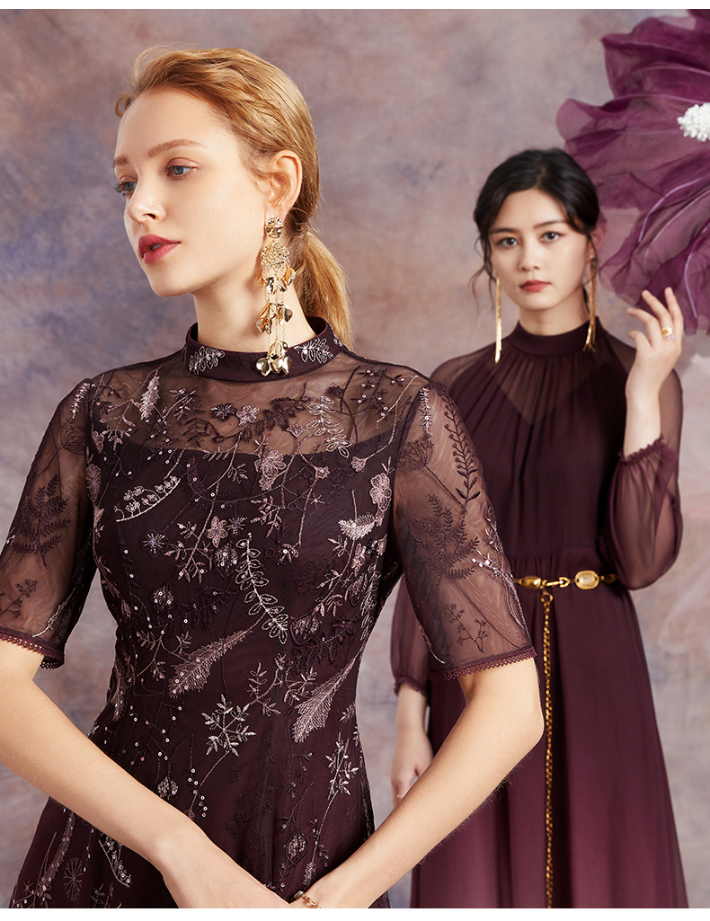 jananno简爱诺法式气质收腰连衣裙桑蚕丝长裙女春夏j2210068lq紫色