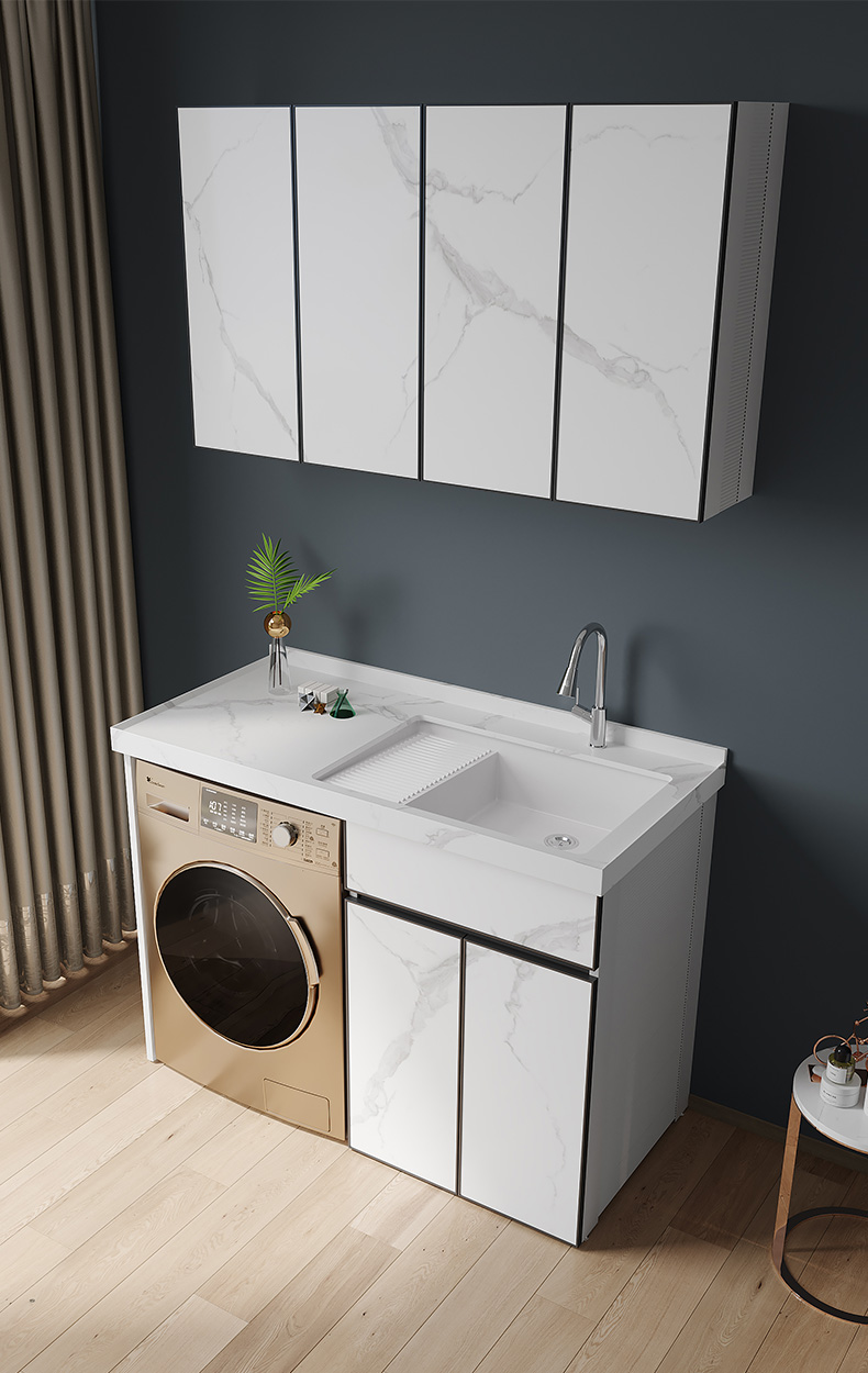 岩板洗衣机柜太空铝一体洗衣池槽带搓板脸盆阳台切角定制伴侣组合16米
