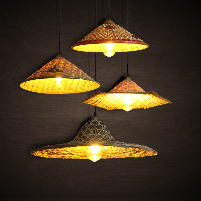 草帽灯吊灯复古斗笠灯竹编创意个性餐厅农家乐火锅店东南亚风吊灯54