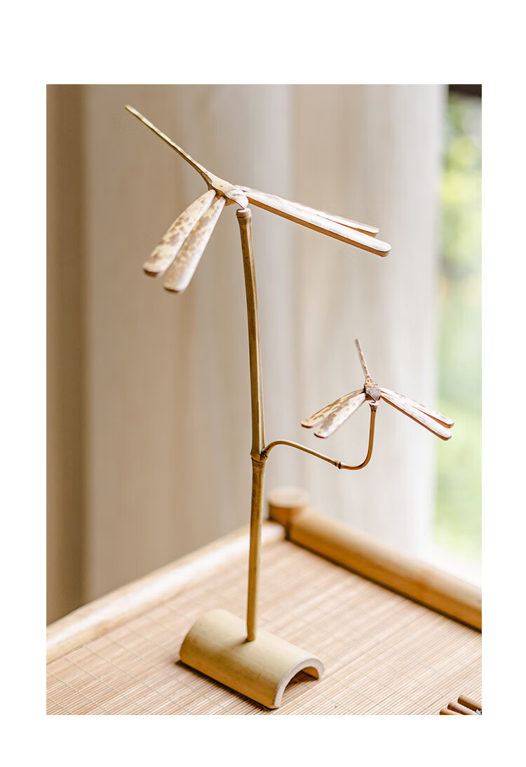 掬涵 平衡竹蜻蜓茶道摆件手工怀旧工艺品茶室雅玩桌面装饰品礼物 竹