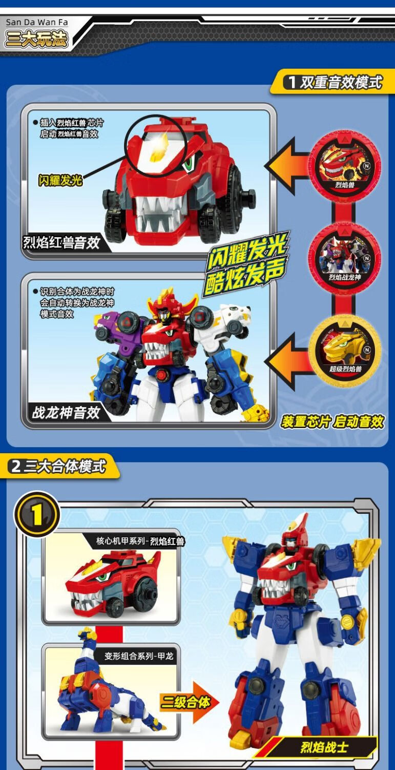 百兽总动员灵动百兽总动员恐龙战队玩具恐龙变形机甲烈焰战龙神合体