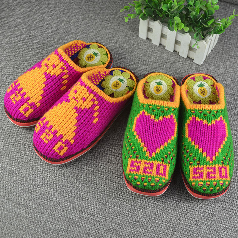 毛线拖鞋纯手工编织钩织好的毛线拖鞋成品防滑保暖婚嫁鞋居家手勾拖鞋