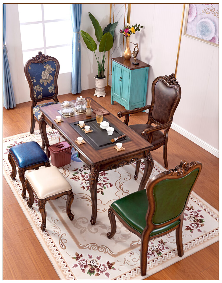 欧式阳台茶桌椅欧式茶桌家用小茶台功夫泡茶实木办公家具客厅美式阳台