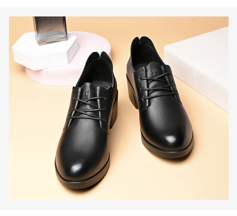 蜘蛛王女鞋秋季浅口女士皮鞋中年软底百搭厚底单鞋坡跟工作妈妈鞋