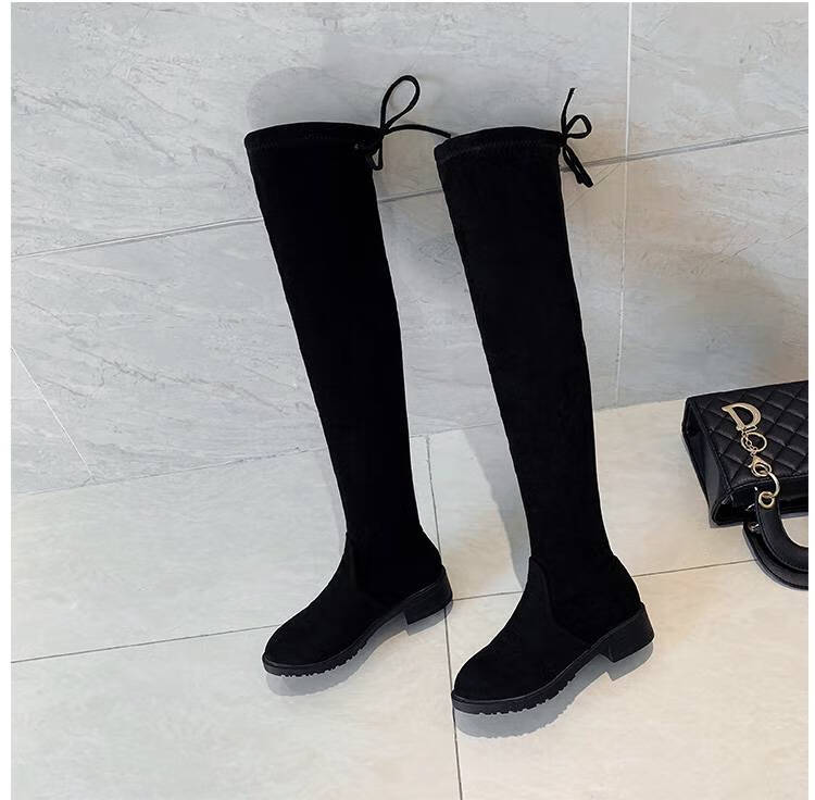女生平底过膝长靴长筒靴女2022秋冬新款百搭弹力高筒网红瘦瘦靴秋冬