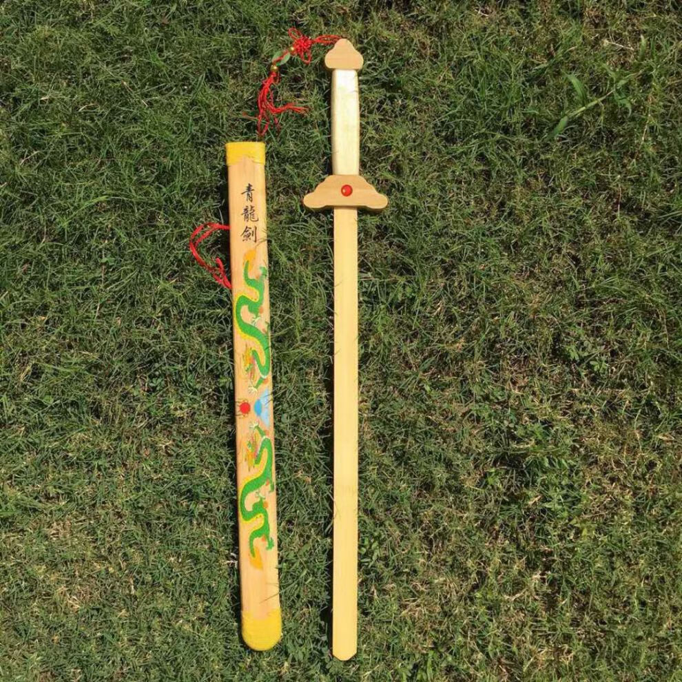 竹剑青龙剑木制儿童木剑玩具刀青龙宝剑木刀木头剑玩具男女孩表演青色