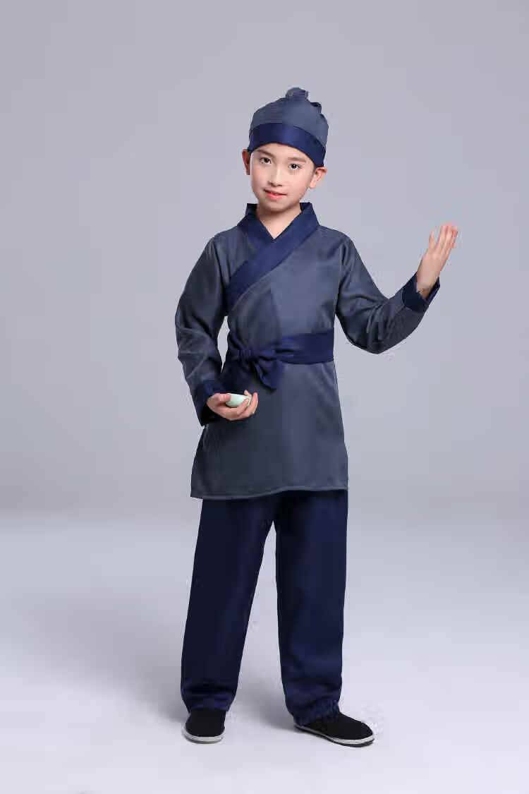 店小二演出服古装汉服套装儿童村民衣服男女演出服装古代老百姓表演服