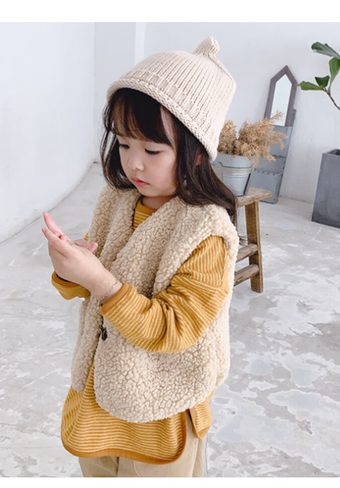 儿童加绒马甲2021秋冬内外穿宝宝坎肩保暖棉背心婴幼儿羊羔毛马甲浅咖