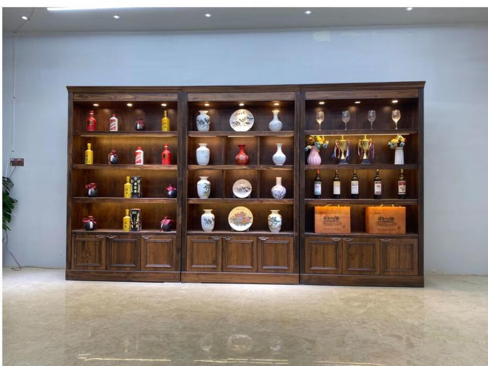 珑伟茶叶展示柜实木复古红白酒陈列柜产品化妆品带灯玉器货架展示柜