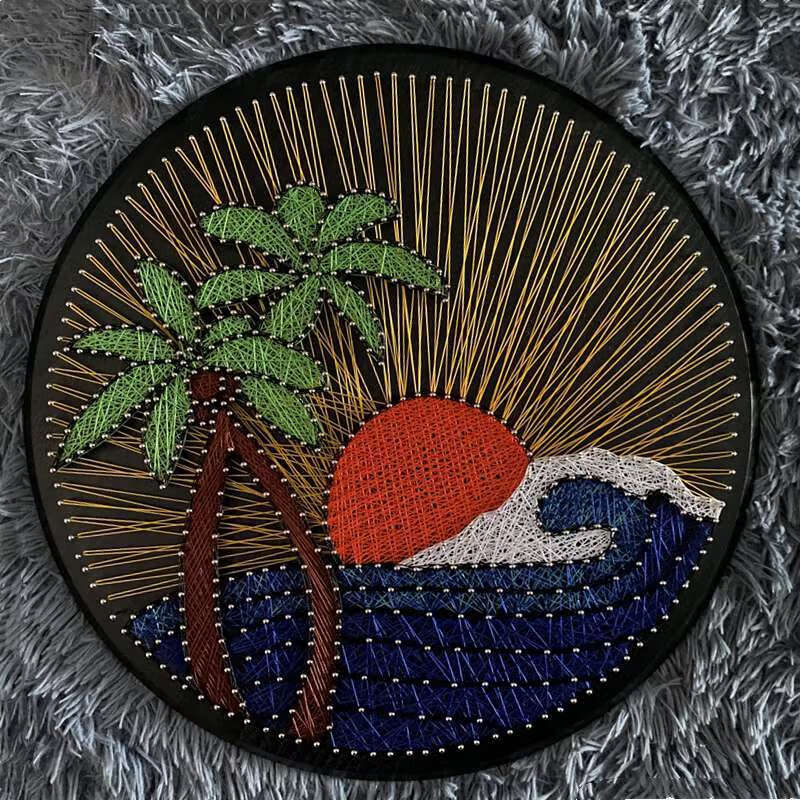 mi米家生态通用钉子绕线画海岛灯塔森林小屋纱线缠线手工diy圆形风景