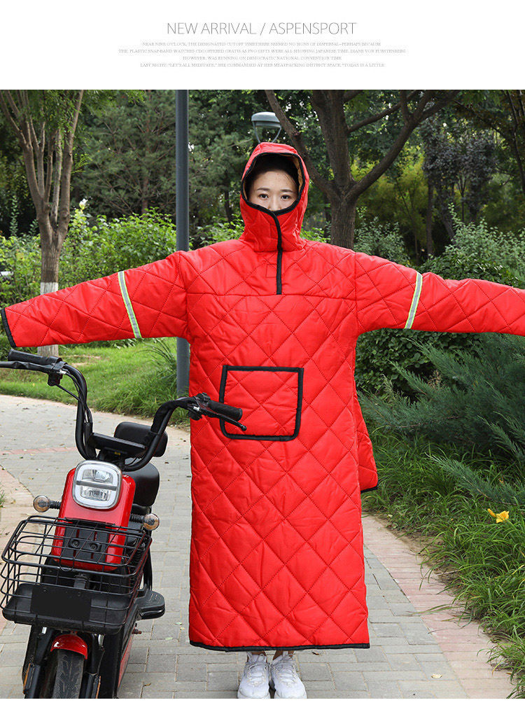 电动车防风衣保暖加厚防水男女通用挡风衣冬天防冻保暖挡风衣红色带帽