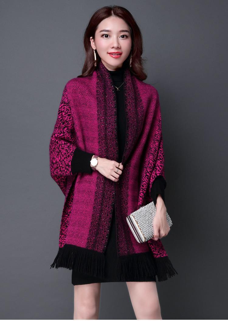 聂庄披肩女秋冬款好品质秋冬针织毛衣女大码宽松披肩外套围巾两用加厚