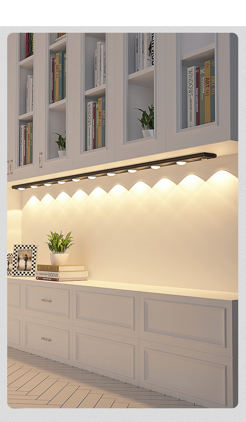 猫眼感应灯智能人体鞋柜免布线无线充电粘贴式玄关酒柜长条射灯带默认