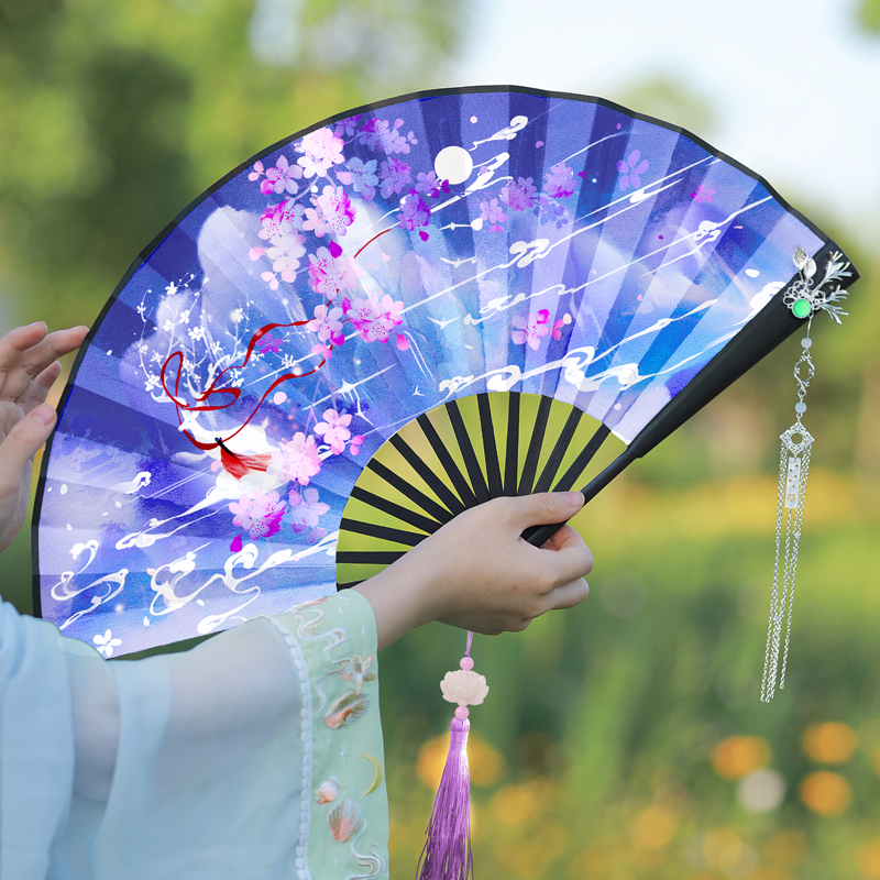 扇子夏天女生抖音同款双面彼岸花九尾狐男霸气古装汉服绢布折扇中国风