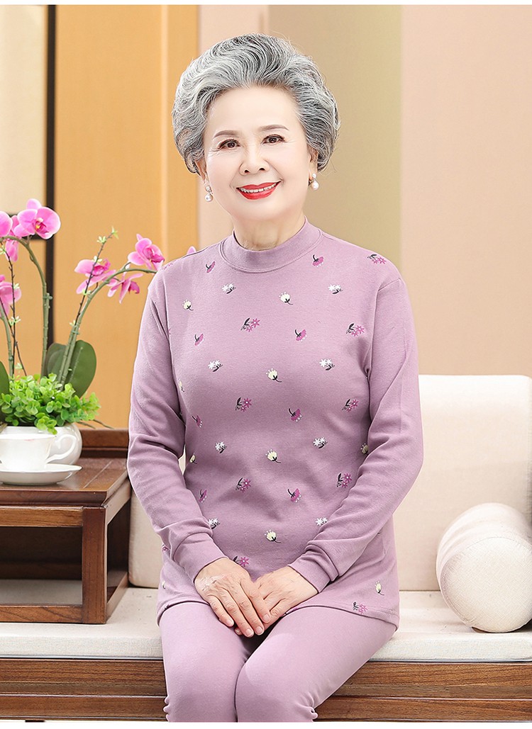 奶奶春秋装打底衣服中老年人秋衣秋裤女棉妈妈秋冬保暖内衣套装红豆