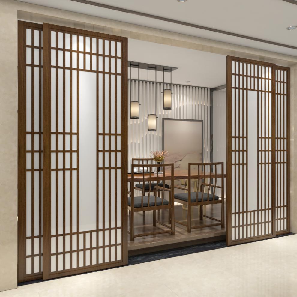 新中式实木定制推拉门隔断屏风客厅轨道轻奢现代简约家用遮挡装饰的