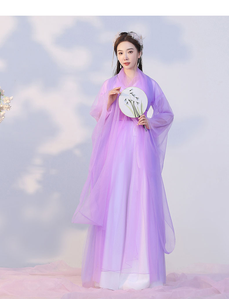 弹古筝的古装衣服白色改良汉服女仙女演出服飘逸超仙气广袖流仙裙全套