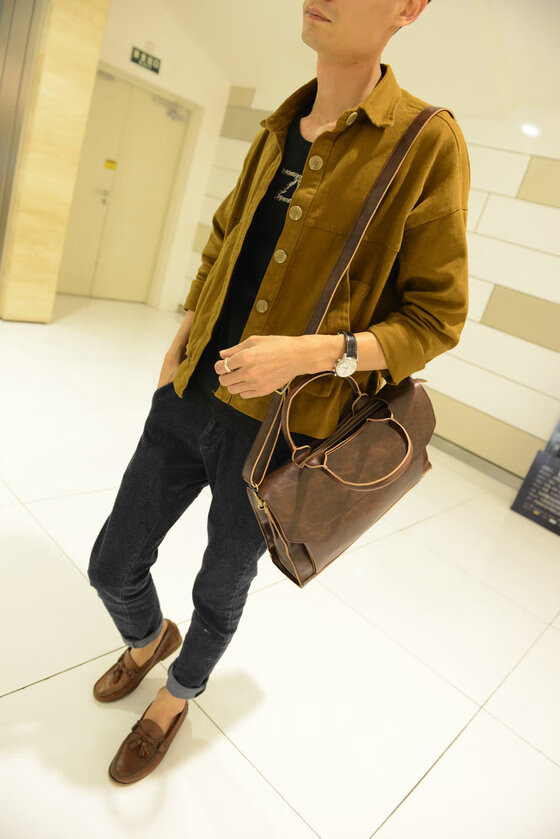 手拎包男款韩版男包男士手提包皮单肩包商务公文包斜跨电脑包咖啡色