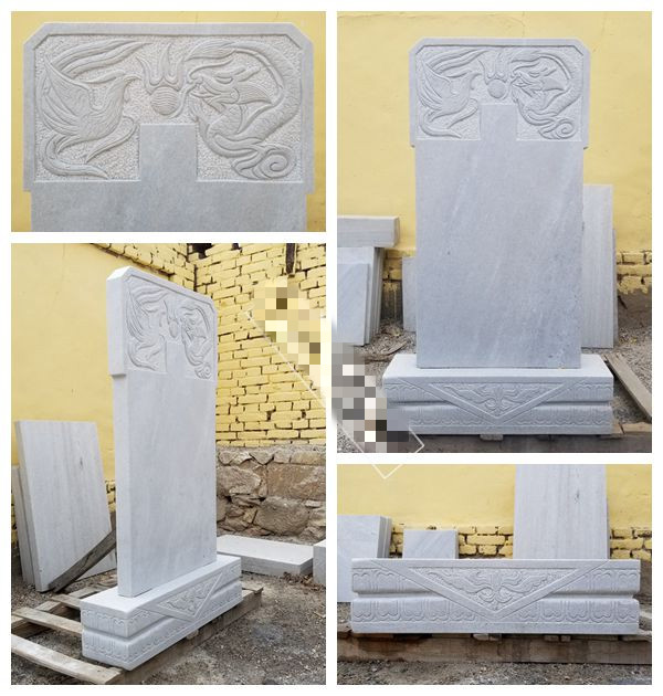 定做天然大理石草白玉农用土葬龙凤图案莲花底座石雕墓碑