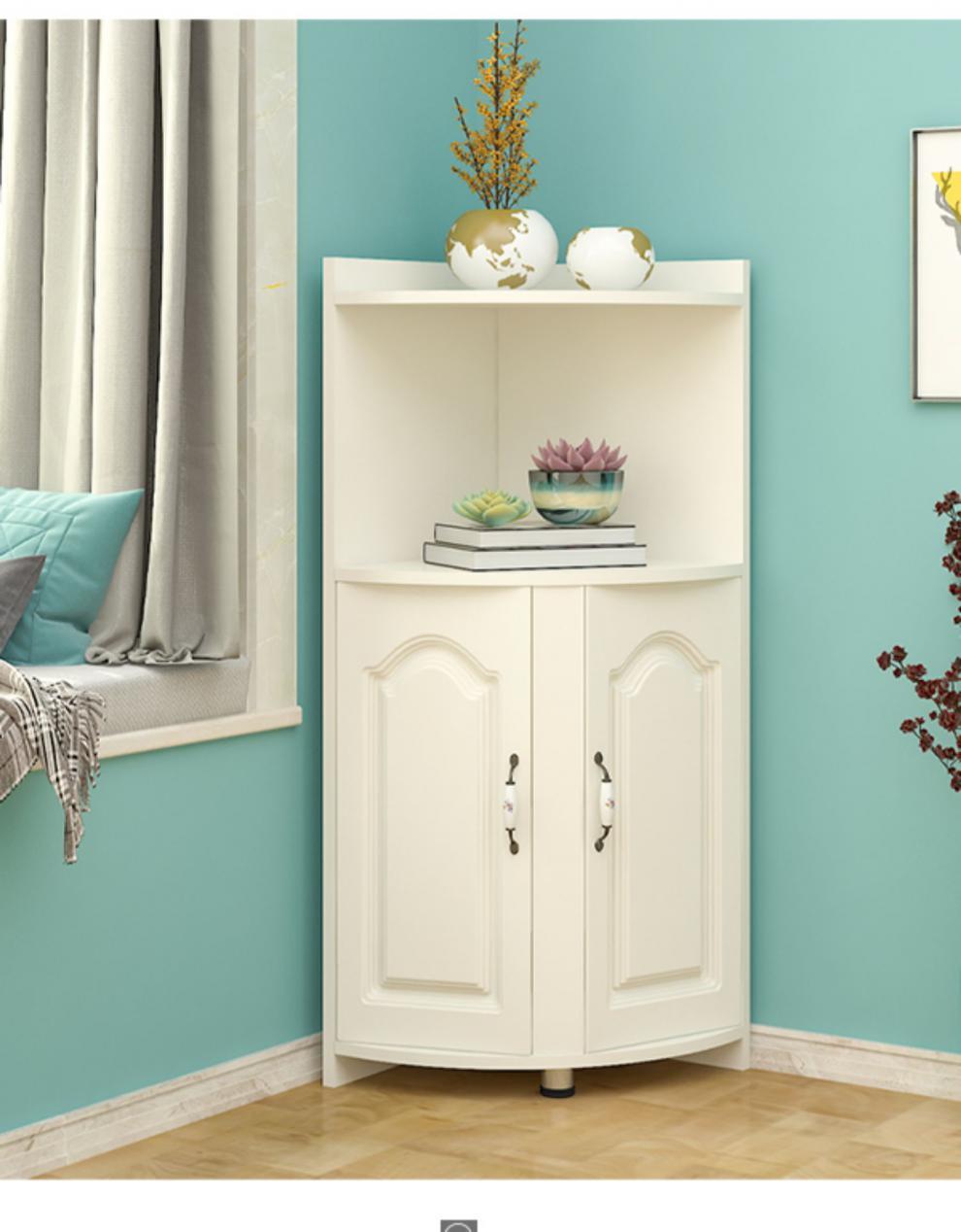 崖工客厅转角柜置物架多功能墙角柜卧室三角拐角边柜简欧带门角柜餐暖