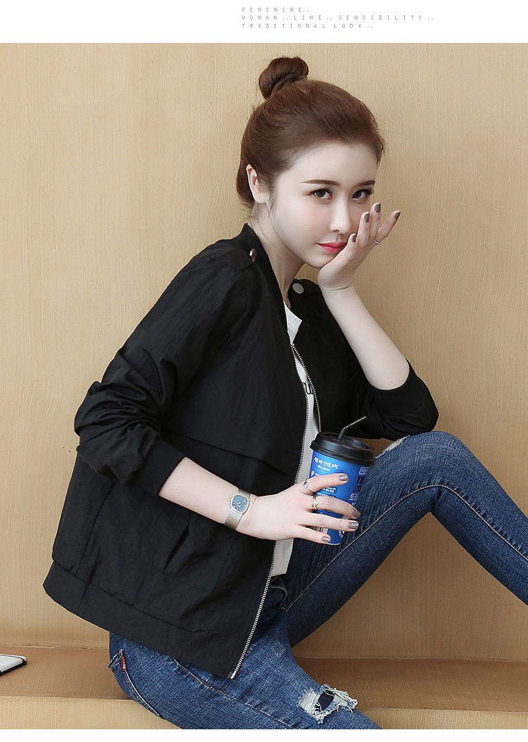 春秋季2021新款韩版夹克衫棒球服女小个子外套黑色8168xl建议120130斤