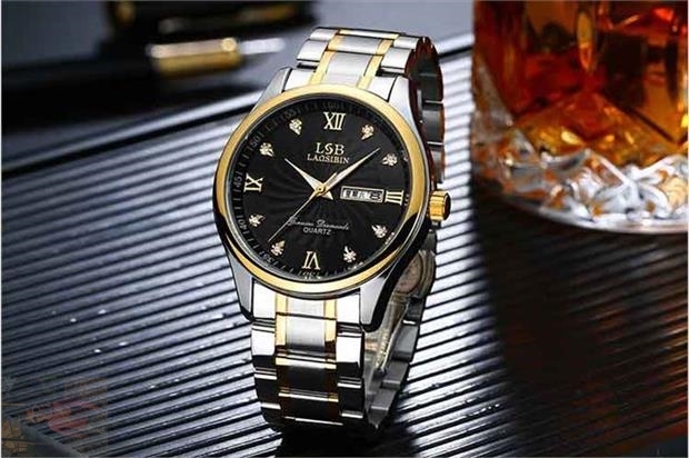 劳斯宾手表laosibin镶石钻男表瑞士全自动土豪金男表间金白面