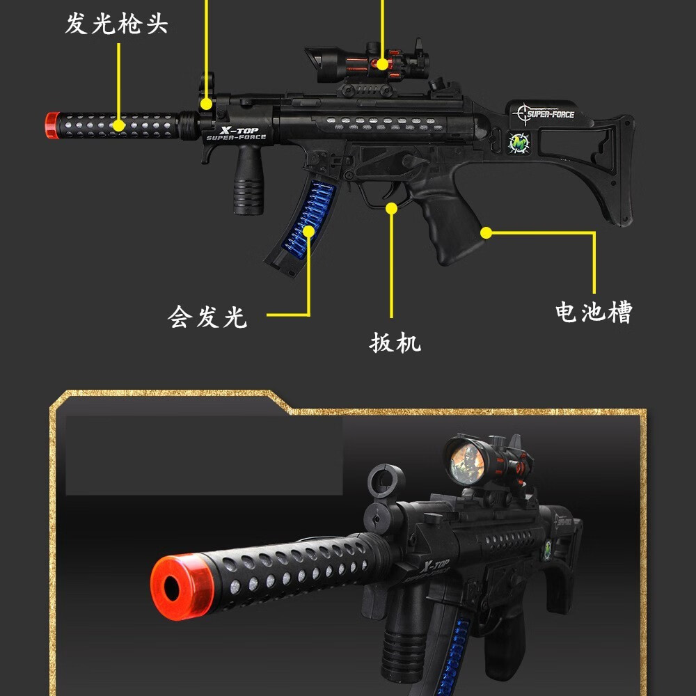 36岁声光玩具枪震动音乐电动冲锋枪机关枪小孩电动玩具枪98k1008盒装