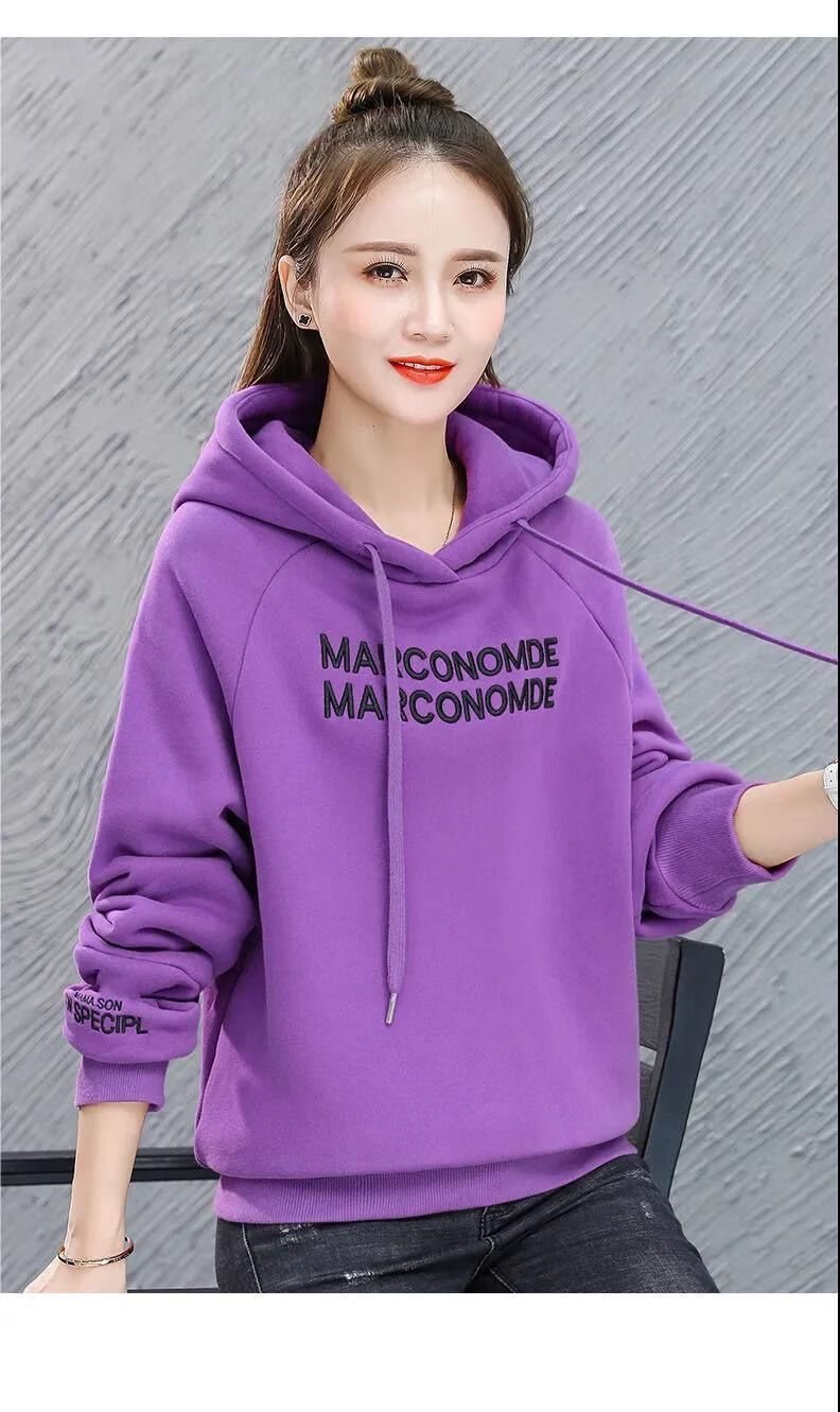 绒加厚连帽卫衣女潮女装外套上衣时尚宽松紫色加绒加厚xl建议115130斤