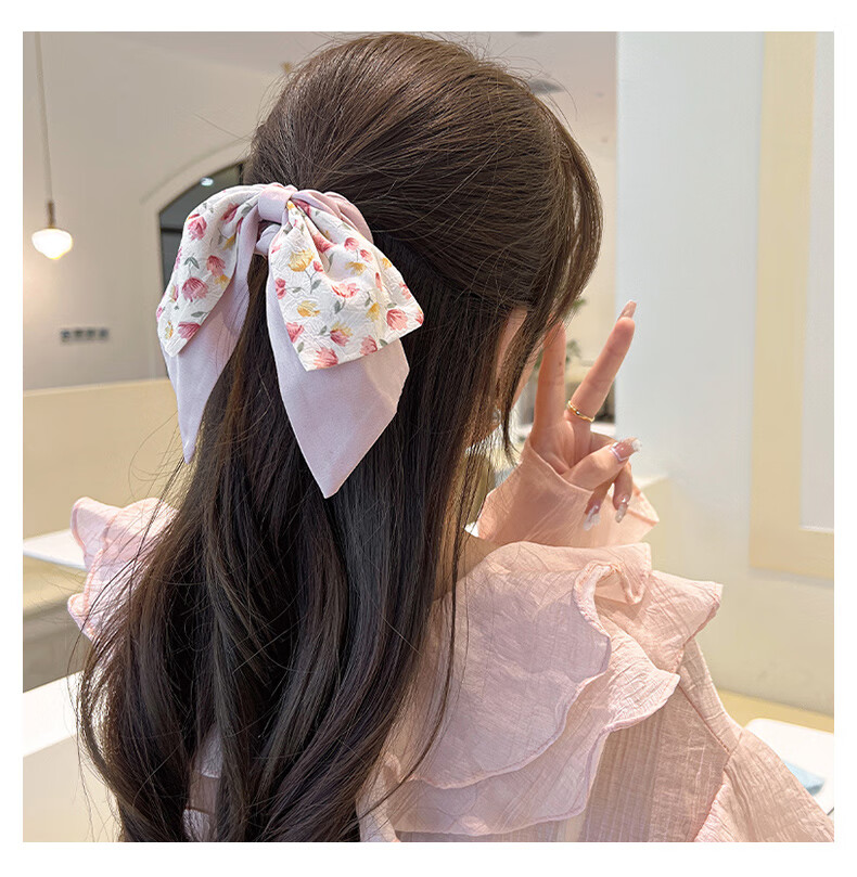 元捷 蝴蝶结发圈女生夏季后脑勺马尾皮筋高颜值扎头发发绳飘带头绳