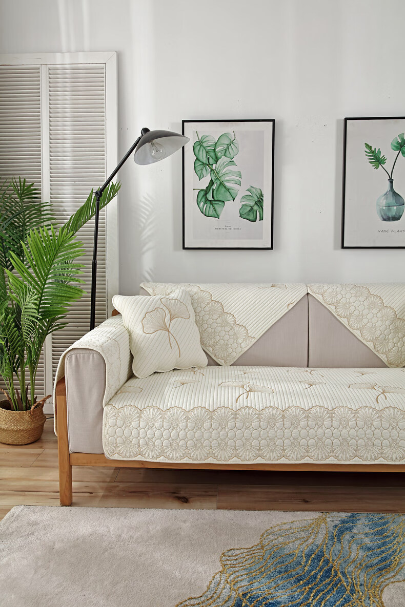 悠画四季棉布沙发垫通用防滑纯棉简约现代布艺坐垫实木感冬款芸花灰色