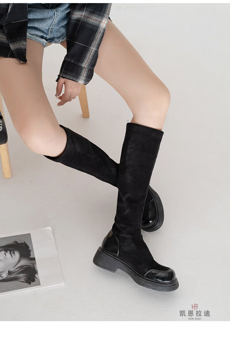 凯恩拉迪品牌丝绒长靴~厚底绒面长筒靴女秋冬显瘦弹力瘦瘦靴长筒袜靴