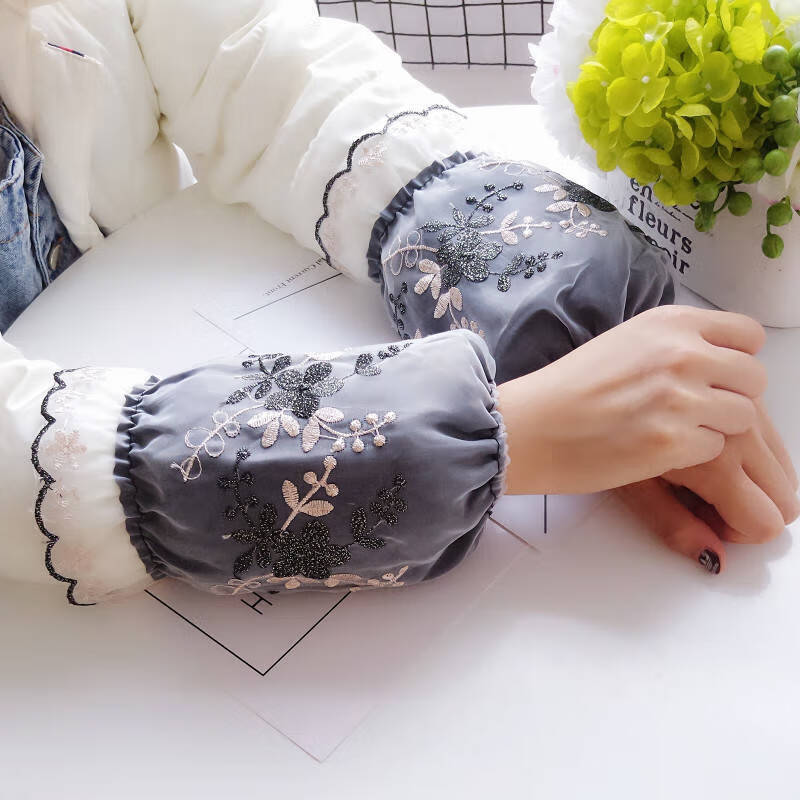 简菲蝶新品女士冬天手臂套袖韩版成人双层蕾丝袖套女士秋冬服防脏袖筒