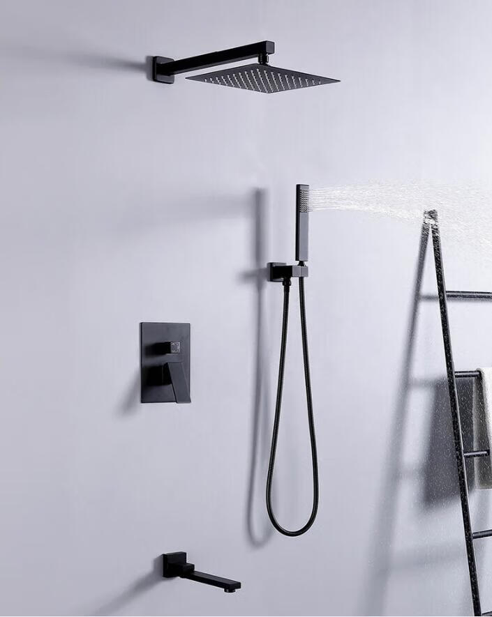 铜黑色暗装入墙式预埋式墙出水嵌入式隐藏淋浴花洒卫浴套装 冷热两